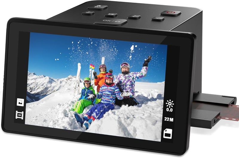 DigitConvert Digital Film & Slide Scanner with 5 Inch LCD Screen, Converts Color & B&W 135/110/126 KPK Negatives & Slides and Super 8 Slides into 22MP JPEG Photos - Image 1